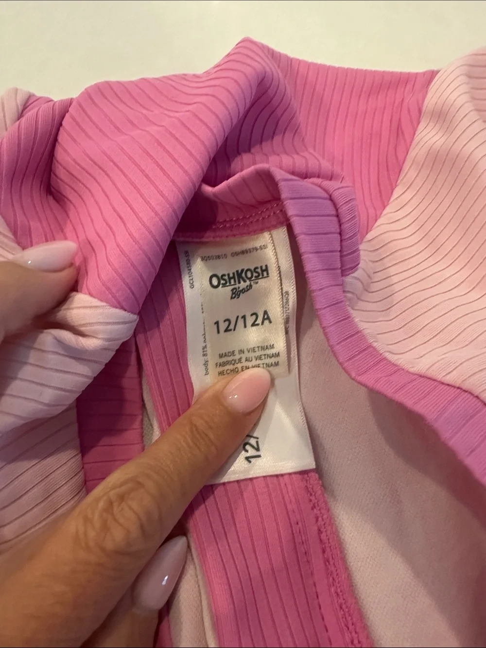 OshKosh B'gosh Pink Ribbed Long-Sleeve One-Piece with Light Pink Panels